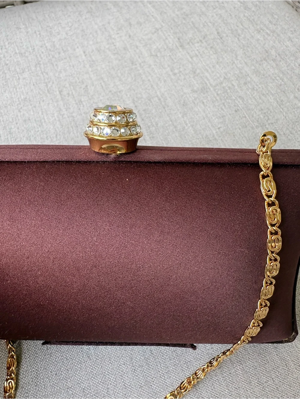 Carlo Fellini Brown Satin Evening Clutch with Gold Chain